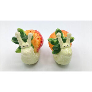 Blue Sky Ceramics Fun Anthropomorphic Snail Strawberry Salt & Pepper Shakers